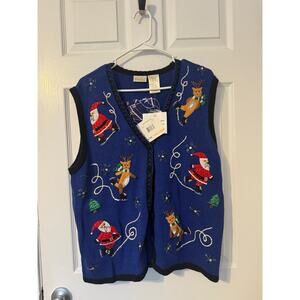 NWT Bobbie Brooks Womens Sweater Vest Christmas Ugly Santa Clause blue 18W/20W
